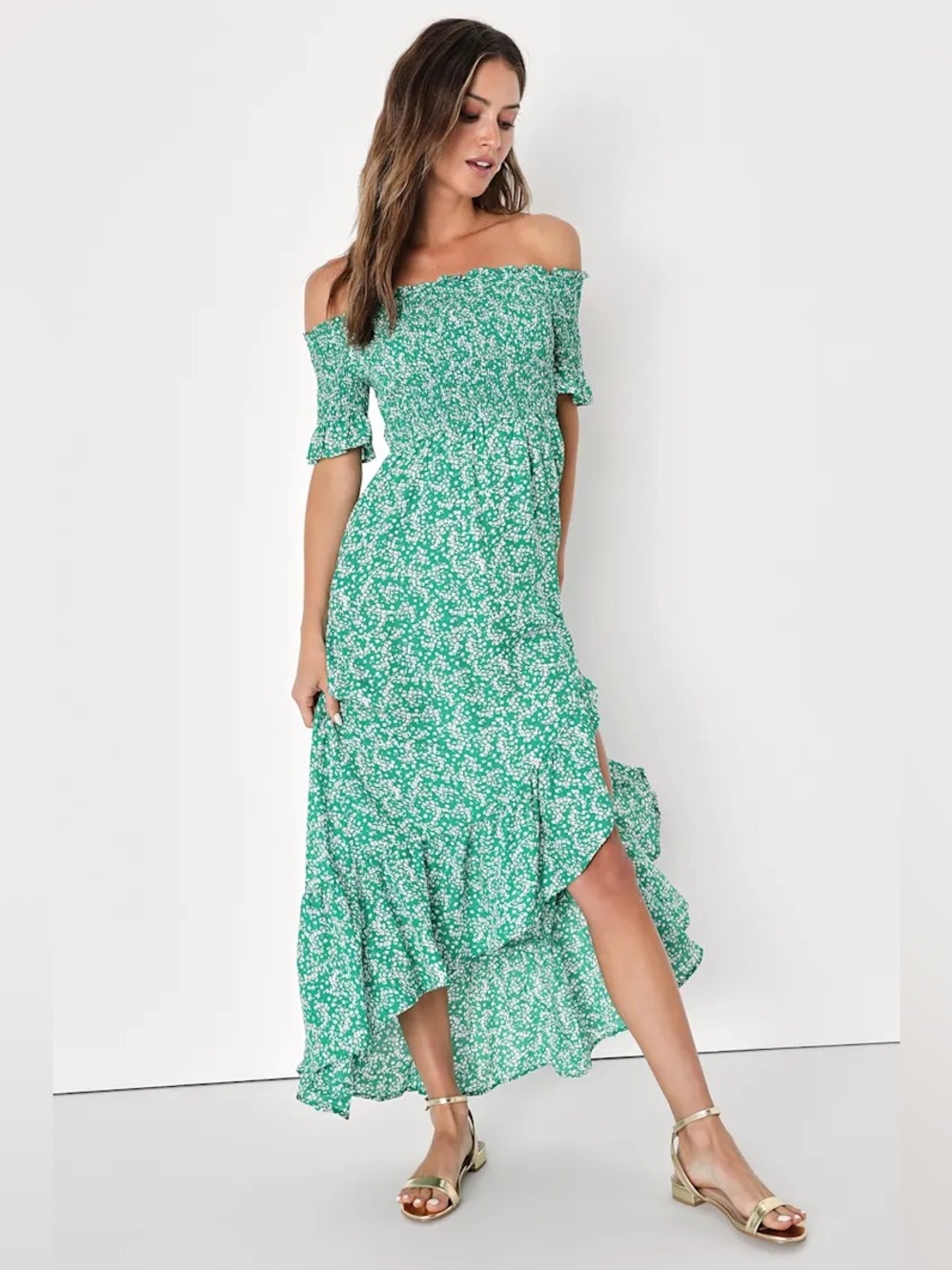 Lulus Fleurtation Off-the-Shoulder Midi Dress